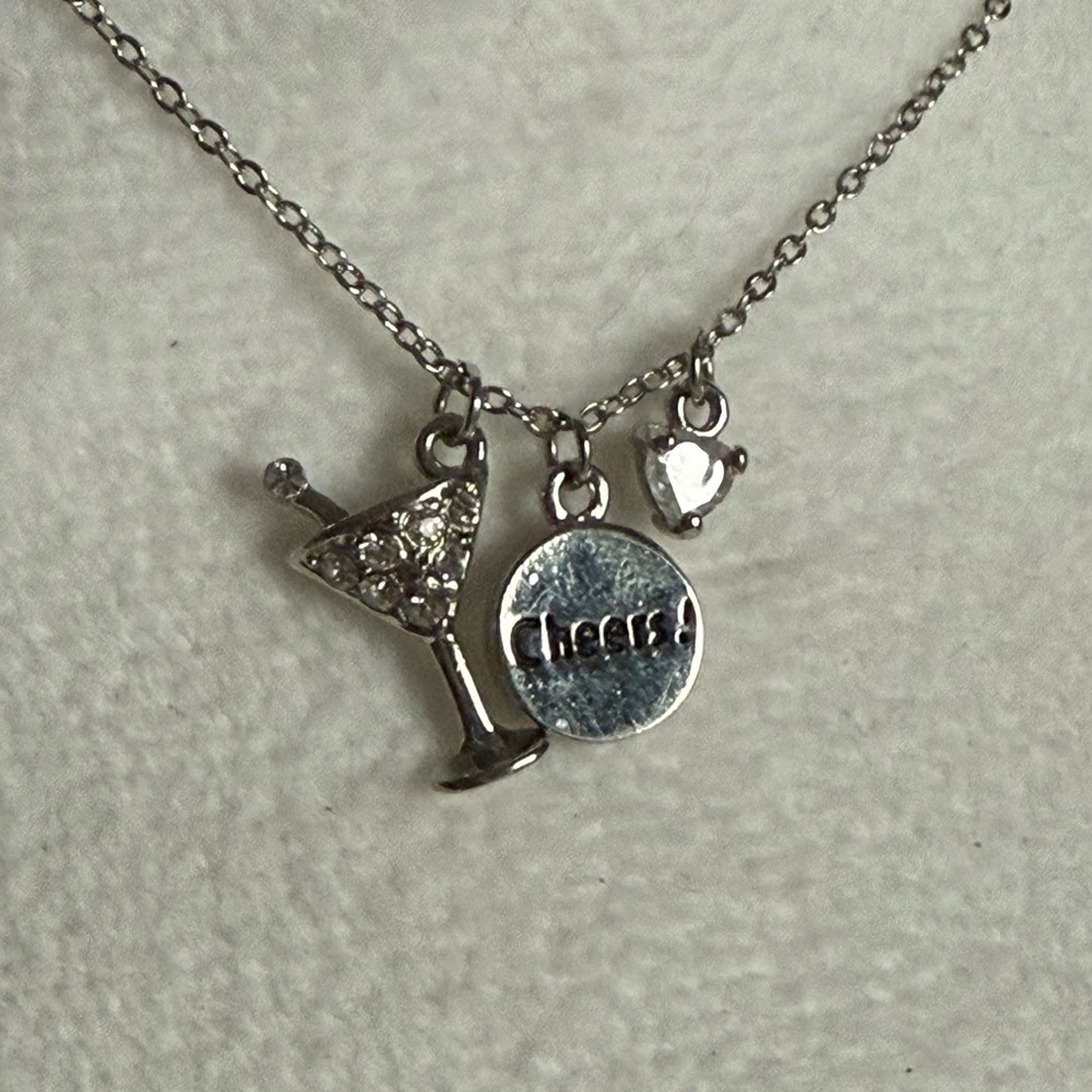 🍸3 Cheers Martini Glass Genuine CZ & Crystal Necklace by Cookie Lee - Picture 1 of 12